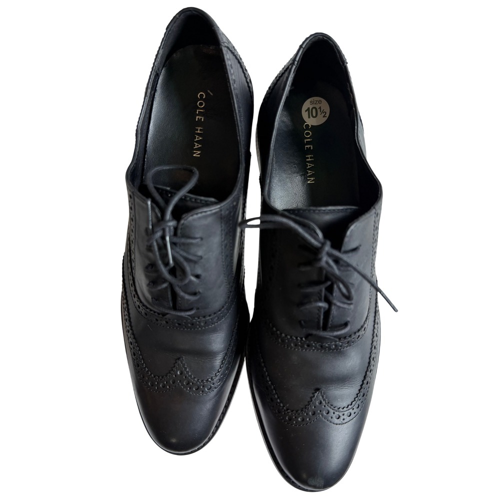 Cole Haan Womens Black Leather Wingtip Brogue Oxford Shoes D41595 Size 10.5 b